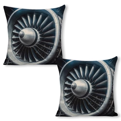 FekiLoot Linen Jet Engine Throw Pillow Cover 18x18 Inch Double Sided Decorative Print Pillow Case Outdoor Farmhouse Square Cushion Cover Case Home Decor for Sofa Couch Bed Car 18"x18"（2pcs）