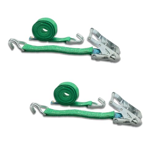 DoZurr 2000 Lot de 2 Sangles d'arrimage à cliquet et Crochets profilés - Charge maximale : 1000 kg - 35 mm de Large x 6 m de Long - Vert