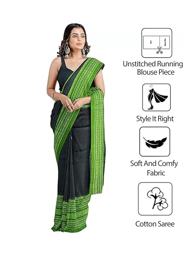 Image of eC ESHA'S COLLECTION Women's Cotton Blend Begumpuri Handloom Saree With Unstitched Running Blouse Piece