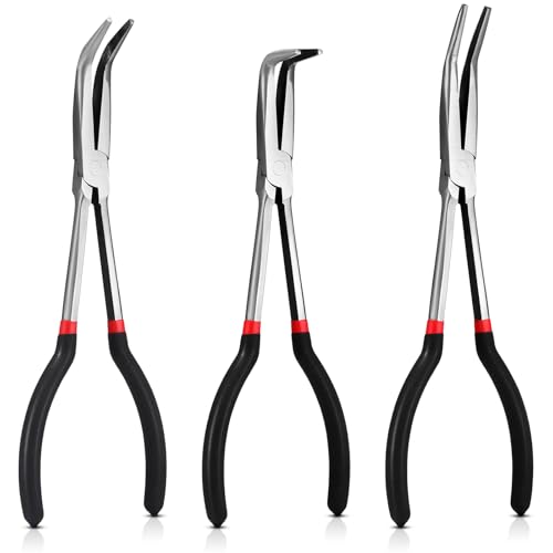 Image of 3 Pcs 11 Inch Needle Nose Pliers Set 25 45 90 Bent Nose Pliers for Commodity Production, Hardware Bending and Electronic Assembly