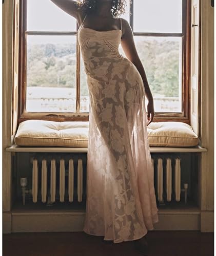 Image of ECDAHICC Women's Summer Boho Cowl Neck Floral Cocktail Party Maxi Dresses High Waist Ruffled Beach Sundress
