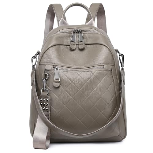 Image of Genuine Leather Backpack Purse For Women | Fashion Convertible Ladies Shoulder Bag Grey