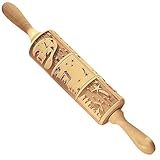 Geprägter Rollstift 14 Zoll hölzerne Weihnachtsfest Pin für Teig 3D Gravierte Weihnachtskeks -Stempelwerkzeuge mit Griffen für die Küchenbacken