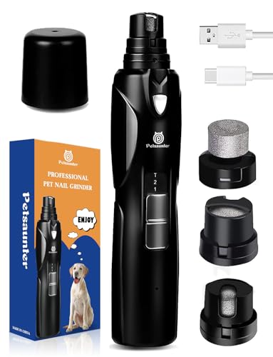 Petsaunter Dog Nail Grinder, 2-Speed and LED Light, Powerful Touch-Switch, Quiet and Low-Vibration Dog Nail Trimmers, and 3 Ports for Large Dogs, Medium, Small Dogs Cats Pets with Hard or Thick Nail