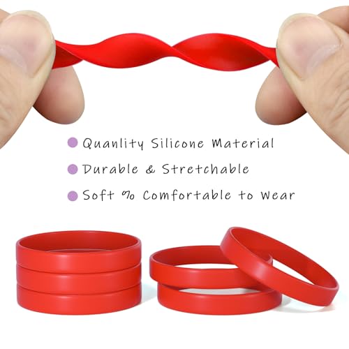 Image of Morcheiong 12 Pieces Silicone Bracelets- Red Color Blank Rubber Wristbands for Adults Teen Party Favors