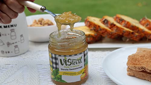 Image of VIStevia Sugar Free Combo of Pineapple & Strawberry Jam - Pack of 2 (400g x 2) | Diabetic & Keto Friendly | Sweetened with Stevia and Erythritol | 100% natural | More than 60% whole fruit | Tastes delicious