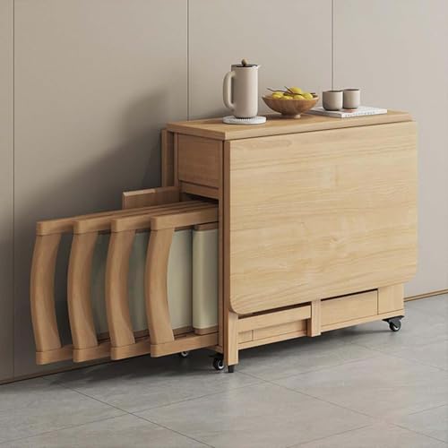 Juego de mesa de comedor plegable de madera maciza extensible con 6 sillas acolchadas, diseño de cactus que ahorra espacio, perfecto para el hogar, sala de estar, cocina, restaurante, 1,4 m