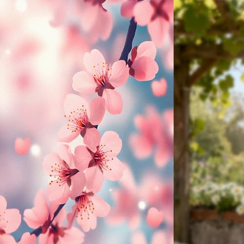 Image of Nuxovilar Stained Glass Peach Blossom Flower Window Film 17.5x39.3 PVC