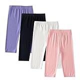 4-Pack Girls Capris Leggings Kids Summer Basic Solid Stretch Casual Cropped Tights for School Wearing for 2-13 Years