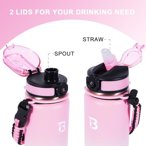 Image of TOPBADE 32oz Insulated Water Bottle with Straw Lid & Spout Lid & Paracord Handle, Stainless Steel Water Bottle Wide Mouth, Double Wall for Women Men Gym Fitness Outdoor
