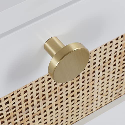 Giluta Rattan Nightstand with 2 Drawers, Solid Wood Bedside Table, Boho Night Stand, Easy Assembly Mid-Century Side Table for Living Room, Bedroom (White/Gold) - Image 4