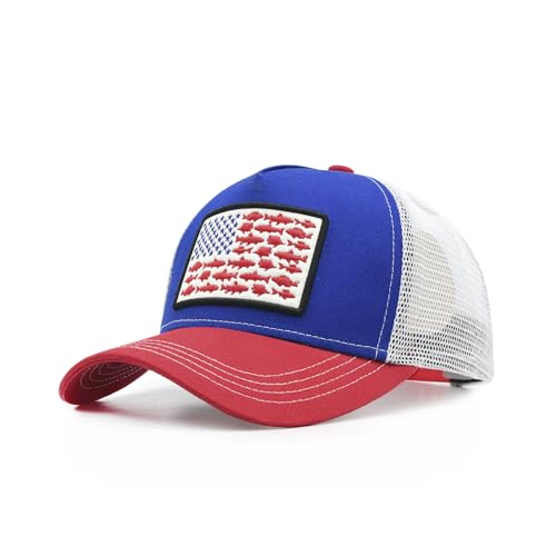 Image of American Fish Flag Trucker Hat, Snapback Mesh USA Flag Baseball Caps, Fishing Gifts for Men Women Fisherman