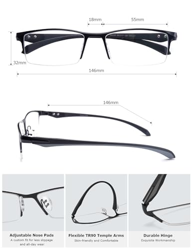 Image of ZanyLen Blue Light Glasses for Men Semi Rimless Rectangular Computer Glasses
