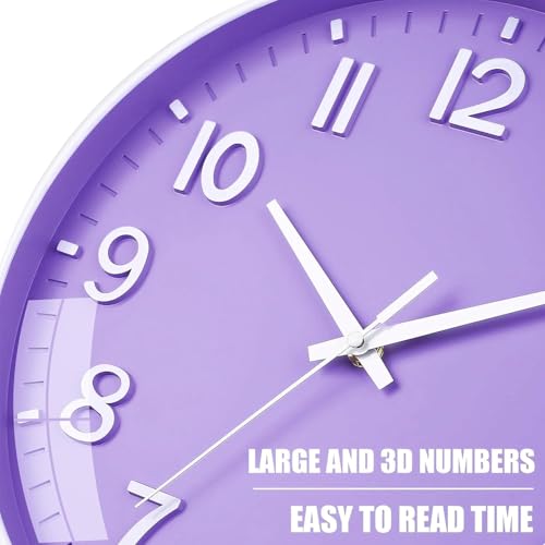 Image of Rylan Plastic Digital Wall Clock 12 inch Silent Quartz Decorative Non-Ticking Classic Clock Battery Operated Round Easy to Read for Room /Home /Kitchen /Bedroom /Office /School (Light Purple)'