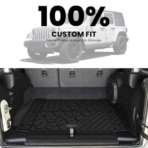 Image of LASFIT Cargo Mat for Jeep Wrangler 4XE 2021-2025 4 Doors with Subwoofer | Plug-in Hybrid EV-Gas (PHEV), All Weather, TPE, Custom Fit, Trunk Mat, Cargo Liner, Black