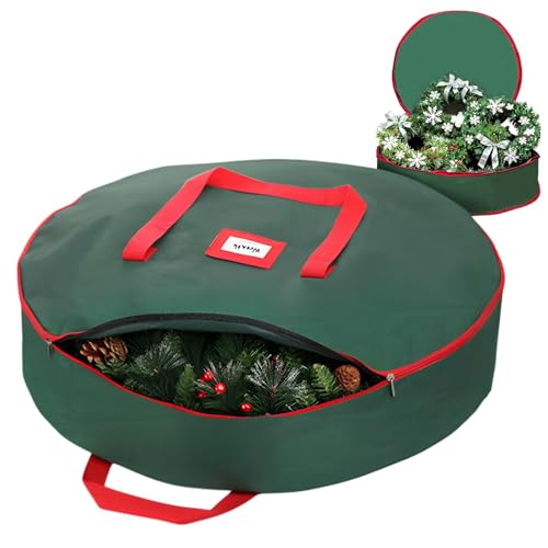 XIMEY Sac Rangement Couronne de Noel, Sac Rangement Guirlande de Noel Imperméable, Boite Rangement Noel Guirlande et Décos de Noël (A-Vert, 36 pouce)