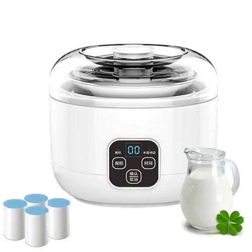 Máquina de yogurt compacta con temporizador, acero inoxidable, control de temperatura constante para yogur, yogur griego, queso, incluye 4 tazas