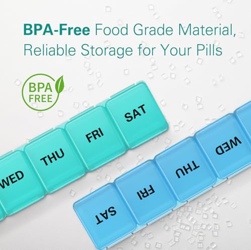 Image of BUG HULL Weekly Pill Organizer Large 2 Packs, Extra Large Travel Pill Organizers, Pill Box 7 Day, Travel Pill Case, Medicine Pill Organizer for Vitamins, Supplements and Medications (Black+White)