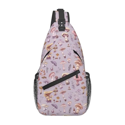 Image of SUPLUCHOM Sling Bag Mushrooms Vintage Botanical Hiking Daypack Crossbody Shoulder Backpack Travel Chest Pack for Men Women