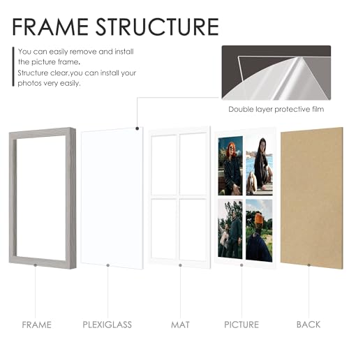 Image of DUENPY 12x16 Picture Frame 5x7 Collage Picture Frame Displays Four 5x7 inch Photos or 12x16 (Without Mat) for Available Horizontal Wall Mounting Display and Vertical Grey