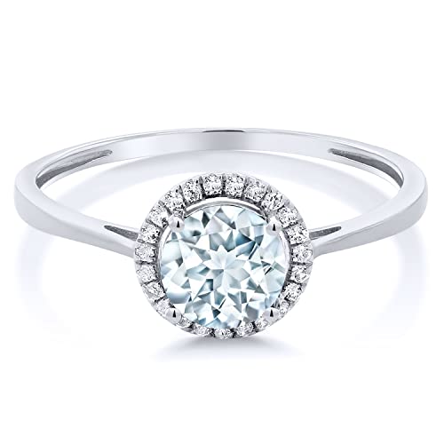 Gem Stone King 10K White Gold Gemstone Birthstone and Diamond Halo Promise Wedding Engagement Ring | Round 6MM | White Gold Ring For Women | Available In Size 5-9.52