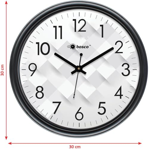 Image of Bosco Modern Non Ticking Silent, Black Frame with White Face 30 CM, Round Wall Clock for Home, Living Room, Bedroom, Office and Kitchen-BWC-1604-Cream