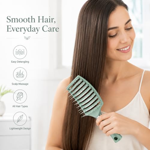 Image of Detangling Hair Brush for Women & Men, Flexible Vented Paddle Hair Brush with Rounded Tip Bristles, Gentle Scalp Massage, Wavy, Wet & Dry Hair, Salon, Home & Daily Hair Care, Pack of 1
