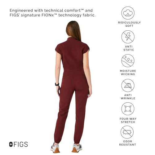 FIGS Women's Rafaela Cargo Jogger Scrubjumpsuit - Burgundy L