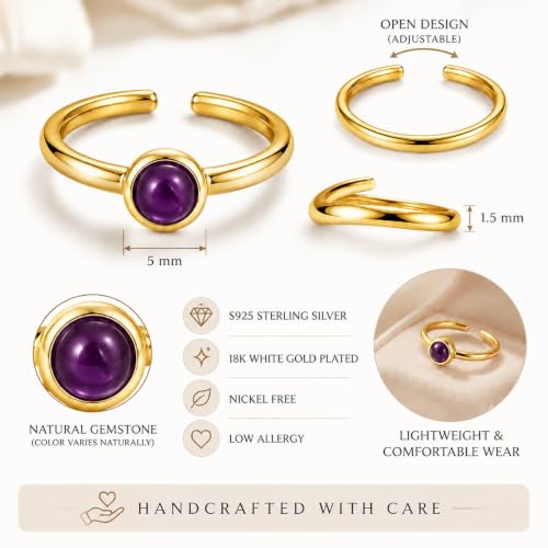 Natural Amethyst Ring for Women 925 Sterling Silver Adjustable Open Ring - image 5