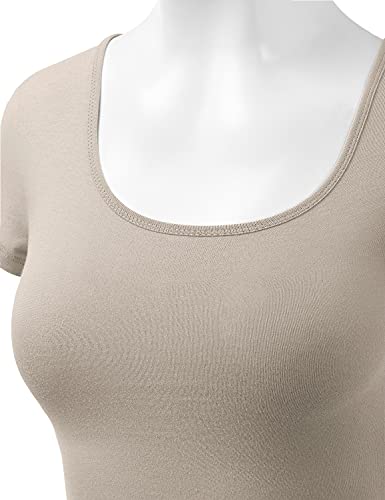 Women's Cotton Basic Scoop Neck Crop Short Sleeve Tops Ashmocha M #TOP4