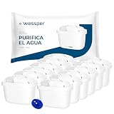 Wessper Cartucho filtro de agua para jarra, filtros con carbón activo y resina ionizante, PIN adicional compatible con brita jarra, recambio para jarras Dafi, Wessper, Philips -12 Piezas