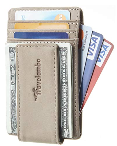 Travelambo Money Clip Front Pocket Wallet Slim Minimalist Wallet RFID Blocking (Grey Light Classic)