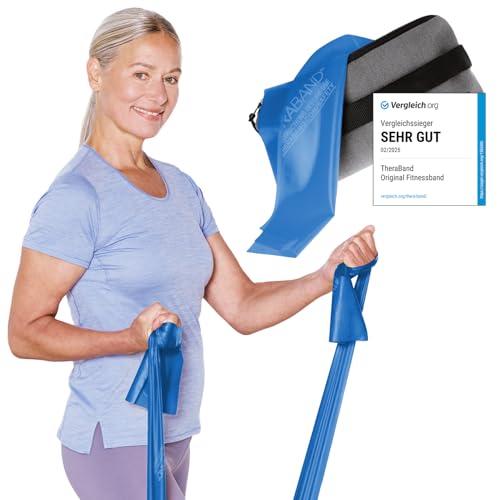 TheraBand 2,50 m Incluye Anclaje para Puerta + Bolsa Azul | Resistencia 2,6 kg | Bandas de terraza | Banda de Gimnasia | Banda elástica | Banda elástica | Entrenamiento en casa, Entrenamiento de