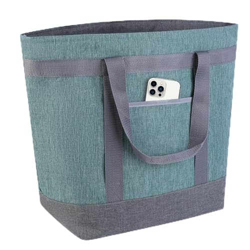 CIVJET Insulated Reusable Tote Bag for Grocery Shopping for Women/Men, Waterproof Cooler Bags for Travel/Beach/Picnic, Pizza/Food Delivery Bag to Keep Food Cold/Hot for Catering (Oxford Cloth, Green)