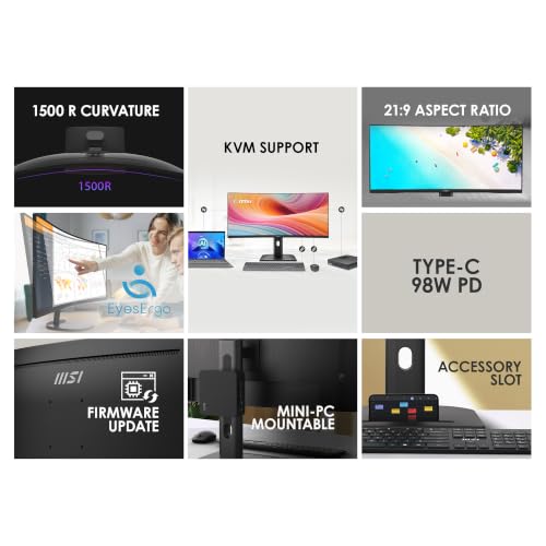 Image of msi PRO MP341CQPHG E12 34 inch VA 3440x1440(UWQHD) Computer Monitor,120Hz,Adaptive-Sync,HDMI,DisplayPort,Type C,VESA,Height Adjustable,Speaker,1ms,Black