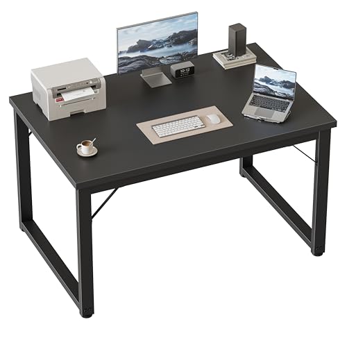 Image of 40 Inch Computer Desk, 1 inch Thick Small Office Table, Black | Modern Simple Style, Heavy Duty Industrial Frame, Small Study & Writing Table for Home Bedroom Work