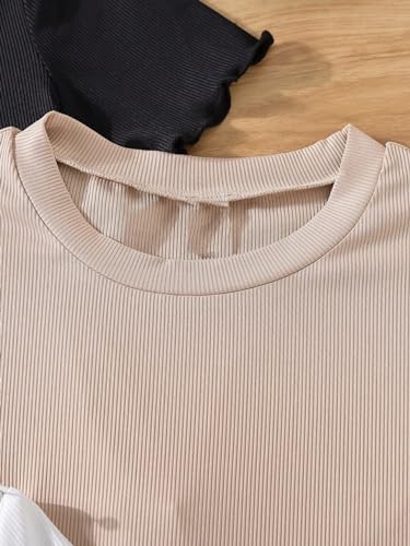 OYOANGLE Girl's 3 Piece Short Sleeve Tees Crew Neck Ribbed Knit Tee Shirts Basic Solid Crew Neck T-Shirt4