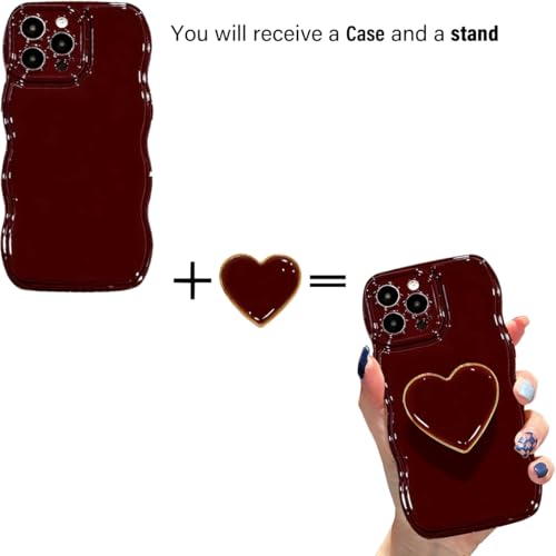 Cute Case for iPhone 16 Pro Max 6.9'', Wine Red Soft TPU Shape Shockproof Protective Cover with Stand, Luxury Bumper Wave Frame Curly Shape Love Heart Holder Kickstand Phone Case for Girls Women by Sutpstmt - Used condition - Image 3