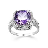JerMrasra Birthstone Rings for Women White Gold Amethyst Cocktail Rings Purple CZ Engagement Ring Princess Cut Square Cubic Zirconia 925 Sterling Silver Shiny Full Diamond Ring for Women（7）