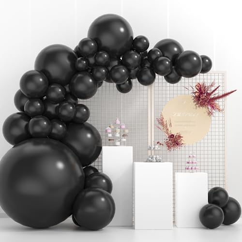 Image of 125Pcs Balloons Set with 5 Sizes 36 inch 18 inch 12 inch 10 inch 5 inch, Including Giant Balloon, Arch Kit, Ribbon - Perfect for Birthday party, Wedding, Baby Shower & Party Supplies (Black)
