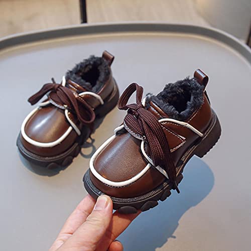 Fashion Winter Children Boots Boys Girls Snow Boots Non Slip Thick Soled Flat Bottom Plush Warm Lace Up Booties (Brown, 4-4.5 Years Toddler)2