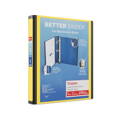 Staples 1-inch 3-Ring Better Binder, Yellow, 3/Pack (ST55846-CCVS)