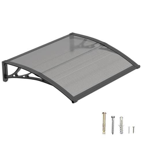DAWNINGHOMM Auvent de Porte d’Entrée 80 × 100 cm, Marquise en Polycarbonate Transparent, Toit de Protection Résistant Contre la Pluie et Les Rayons UV,...