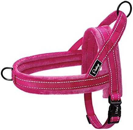 Didog Soft Flannel Padded Dog Vest Harness, Escape Proof/Quick Fit Reflective Dog Strap Harness,Easy for Training Walking,Hot Pink M Size