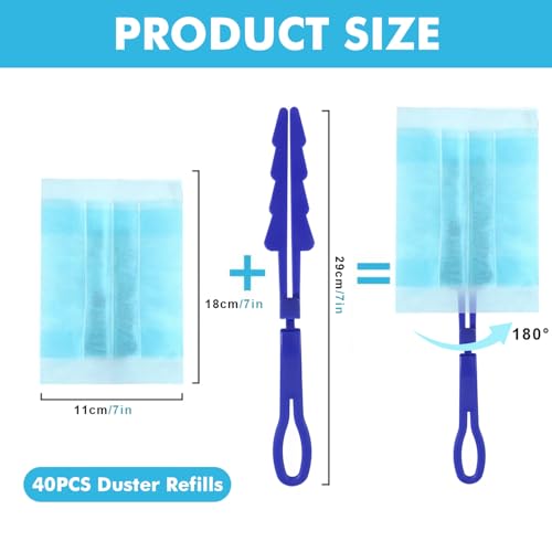 40 Stück Tücher Swiffer Staubmagnet Nachfüllpack Set, Staubwedel Nachfüllpackungen Set, Staubtücher Reinigungsstaub Staubtuch Nachfüllung, mit Handgriff, für Gegen Staub, Tierhaare, Schmutz