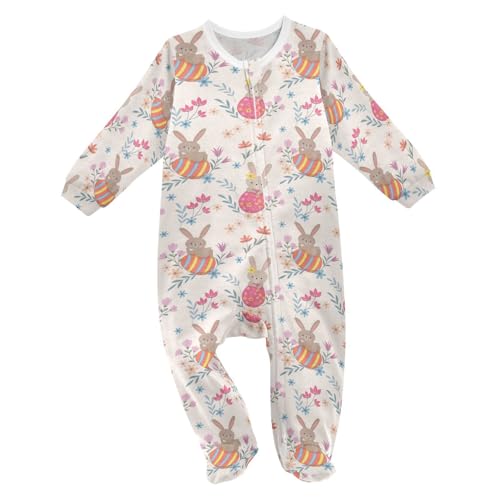 Dussdil Happy Easter Egg Bunny Baby One-Piece Footies Wildflower Newborn Rompers Pajamas Cotton Footed Pjs for Sleep Play Boys Girls 3 Month