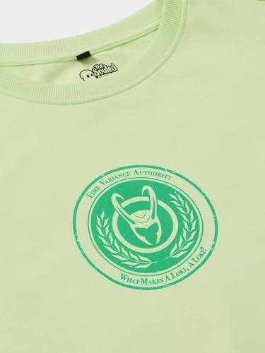 Image of The Souled Store Official Loki: Master of Mischief Men and Boys Oversize Fit Half Sleeve Graphic Printed Cotton Green Color T-Shirt