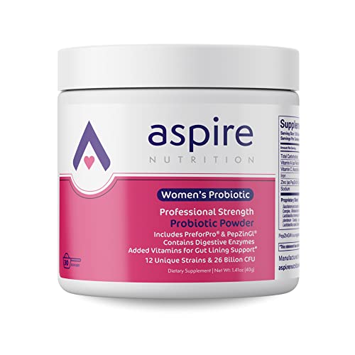 Aspire Nutrition Probiotics For Women – Professional Strength Womens Probiotics Powder With 26 Billion Cfu, 12 Strains – Probiotics For Digestive Support, Gut Support, Women’s Flora – 30 Scoops/1.41Oz #TOP13