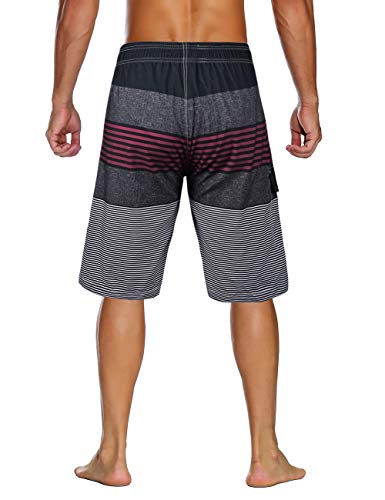 Unitop Men's Quick Dry Striped Print Swim Trunk Running Beach Board Shorts Red-34 #TOP2