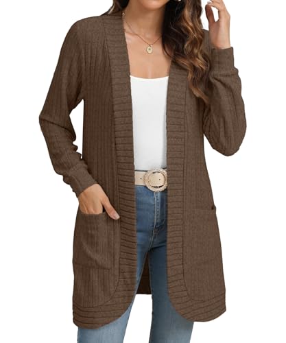 Image of YSYOKOW Cardigan Sweaters for Women Long Sleeve Open Front with Pockets | Long Cardigans for Women Lightweight Soft Casual Dressy Loose Fit Cardigan Sweater with Pockets for Work and Office